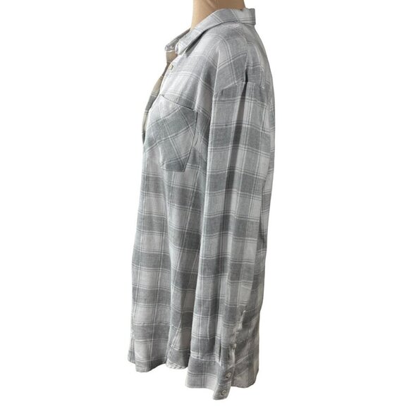 NWT A New Day Button Front Shirt Grey Cream Plaid Size XL Extra Large - Picture 2 of 7